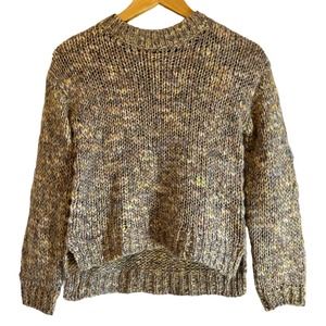 Treasure Bond‎ Women’s Chunky Cropped Alpaca Wool Blend Rainbow Knit Sweater